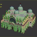 Classical Style Building With Green Domes White Exterior And Arched Windows 3d model