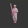 Man In Traditional Turban And Attire Holding Sitar Standing On Gray Background