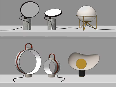 Modern Table Lamps With Various Designs Including Circular Spherical Leaf Shaped And Red Handle 3d model