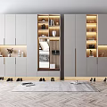 Modern Shoe Cabinet Interior Design With Built in Lighting Shelves Decor Items and Shoes Below 3d model