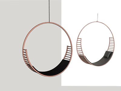 Modern Circular Hanging Chair With Metal Frame And Black Cushion For Indoor Use 3d model