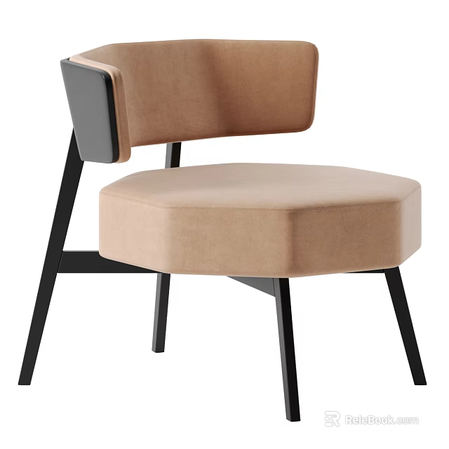 Modern Minimalist Leisure Chair with Beige Velvet Cushion and Black Metal Legs 3d model 