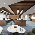 Modern Office Corridor Interior With Wooden Walls Glass Partitions And Ceiling Lights
