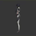 Futuristic Game Movie Character With Armored Suit Blue Silver Red Accents Standing Pose Shiny Surface