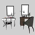 Modern White And Dark Dressing Tables With Mirrors Drawers Lamps Cosmetics Chairs And Plants