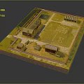 Red Brick Building Compound With Multiple Buildings Central Open Square Green Grass And Pond