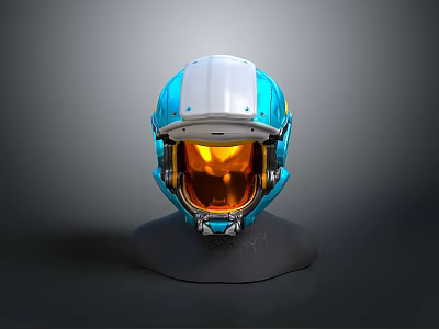 Futuristic Blue And White Helmet With Orange Visor And Modern Protective Design 3d model