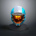 Futuristic Blue And White Helmet With Orange Visor And Modern Protective Design