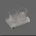 Transparent Ribbed Glass Cups With Simple Design On Minimalist Light Tray For Daily Home Essentials