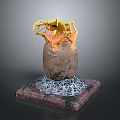Hatching Baby Animal From Cracked Egg With Yellow Orange Interior And Net Like Base Structure