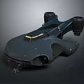Futuristic Sci Fi Spaceship 3D Model With Dark Exterior Yellow Stripes And Thrusters 3d model