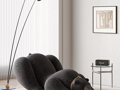 Cozy Gray Bean Bag Chair In Modern Interior With Floor Lamp And Side Table 3d model