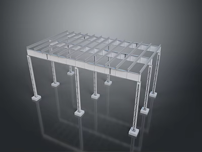 Industrial Metal Frame Structure With Steel Support Columns And Grid Beams 3d model