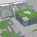 Modern Office Building Complex With Green Roofs Glass Facades And Urban Landscape