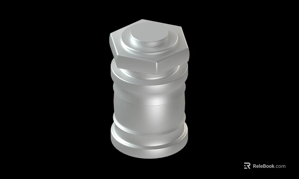 Silver Metal Mechanical Part With Hexagonal Head And Cylindrical Body 3d model 