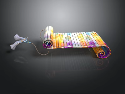 Colorful Unfolded Scroll Shaped Decorative Structure With Vibrant Patterns And Reflective Surface 3d model