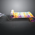 Colorful Unfolded Scroll Shaped Decorative Structure With Vibrant Patterns And Reflective Surface