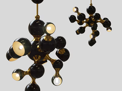 Modern Black Sphere Chandelier With Gold Metal Frame And Multiple Lights 3d model