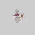 Ceramic Storage Jars With Glass Lids Holding Colorful Candy On Shop Shelves