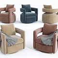 Stylish Single Sofa Collection in Various Colors with Plaid Blankets and Armrests