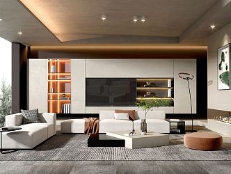 Modern living room sofa set TV background wall 3d model