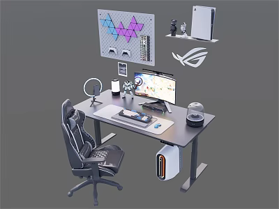 Ergonomic Gaming Desk and Chair Set with Computer Monitor Keyboard and ASUS Logo Design 3d model
