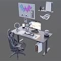 Ergonomic Gaming Desk and Chair Set with Computer Monitor Keyboard and ASUS Logo Design