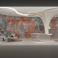 Modern Luxury Boutique With Marble Walls Curved Ceiling White Reception Desk And Display Shelves