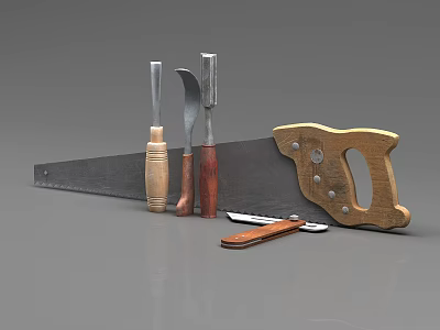 Hardware Tools Hand Saw Wood Chisels With Wooden Handles Professional Woodworking Set 3d model