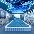 School Modern Underwater Themed Classroom With Blue Coral Ceiling Central Pool And Large Screen