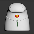 White Ceramic Whale Figurine With Silver Collar Red Yellow Flower And Green Stem