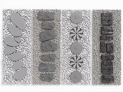 Various Stepping Stones Path Designs With Natural Stone Shapes And Pebble Surrounds For Garden 3d model