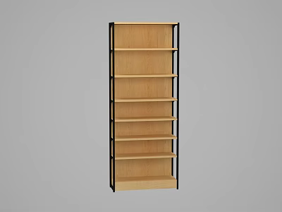 Wooden Storage Shelf with Black Frame and Multiple Shelves for Home Organization 3d model