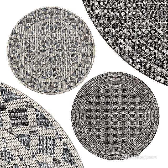 Stylish Square Rugs With Geometric Patterns Gray Tones And Woven Texture Design 3d model