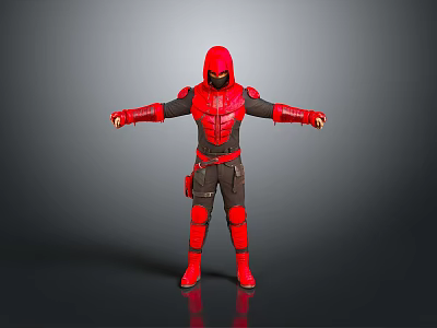 Man In Red And Black Superhero Costume Standing With Arms Outstretched 3d model