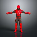Man In Red And Black Superhero Costume Standing With Arms Outstretched