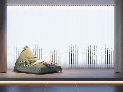 Green Bean Bag Chair by Window in Modern Room with Natural Light and Window Blinds 3d model