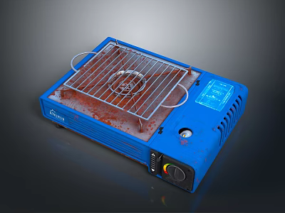 Portable Blue Gas Grill With Rustic Grill Rack Control Knob And Display Panel 3d model