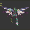 Blue And White Robot Game Movie Character With Mechanical Wings In Dynamic Action Stance