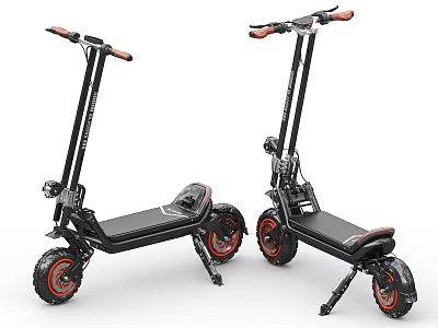 Two Foldable Electric Scooters With Black Design And Red Wheels 3d model