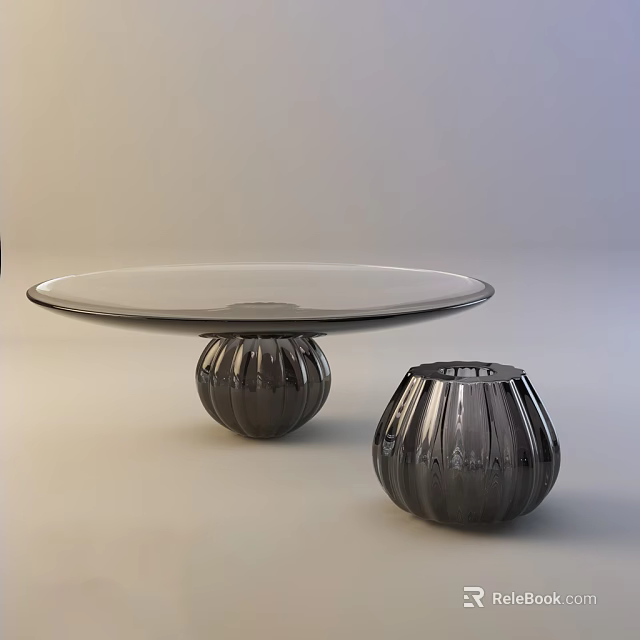 Modern Ceramic Vessels with Ribbed Texture as Table Base and Decorative Piece in Minimalist Setting 3d model 