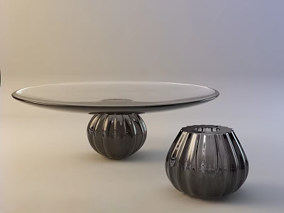 Modern Ceramic Vessels with Ribbed Texture as Table Base and Decorative Piece in Minimalist Setting 3d model