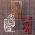 Golden White and Red Decorative Ornament Set With Wavy Line Design For Grey Wall