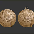 Golden Circular Home Decorative Pendant With Parrot And Leaf Engraved Design