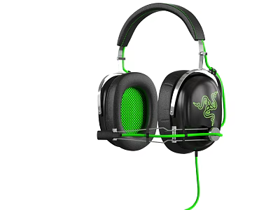 Black And Green Wired Headphones With Comfortable Ear Cushions For Gaming Use 3d model