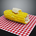 Fresh Cooked Corn Cob With Butter On Top Placed On Red And White Checkered Cloth
