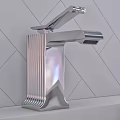 Modern Silver Faucet With Vertical Stripes Design On White Tile Background 3d model