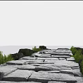 Natural Stone Slabs Garden Path Paving With Green Grass And Rocks