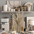 Modern Tableware Set with Kettle Coffee Machine Storage Jars Mugs and Decorative Plants