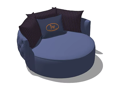 Navy Blue Round Single Sofa With Decorative Cushions And Deer Logo 3d model